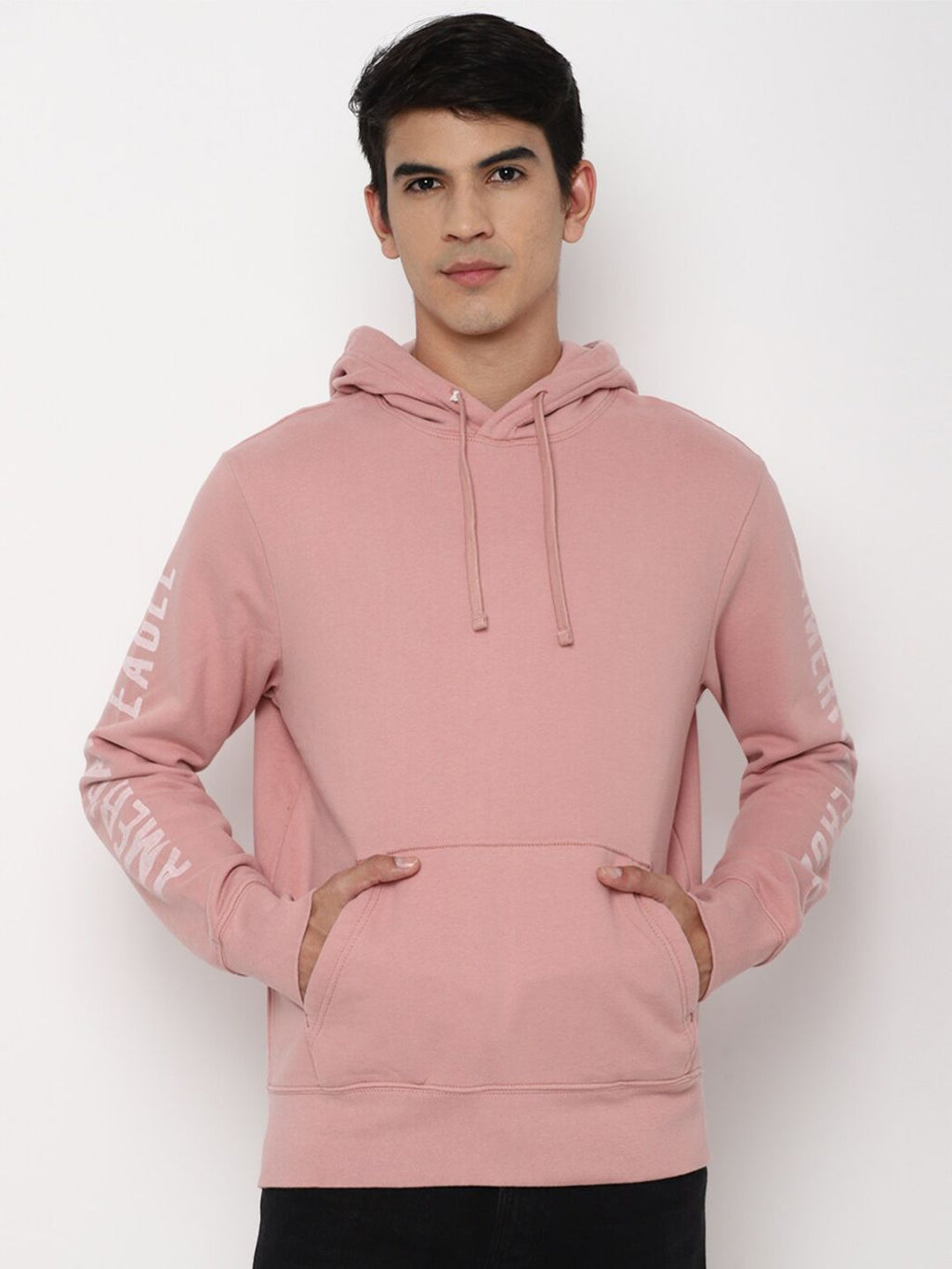  AMERICAN EAGLE OUTFITTERS Men Peach Solid Hooded Sweatshirt