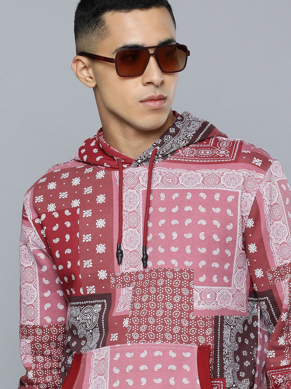  Levis Men Red & Pink Bohemian Printed Pure Cotton Hooded Sweatshirt