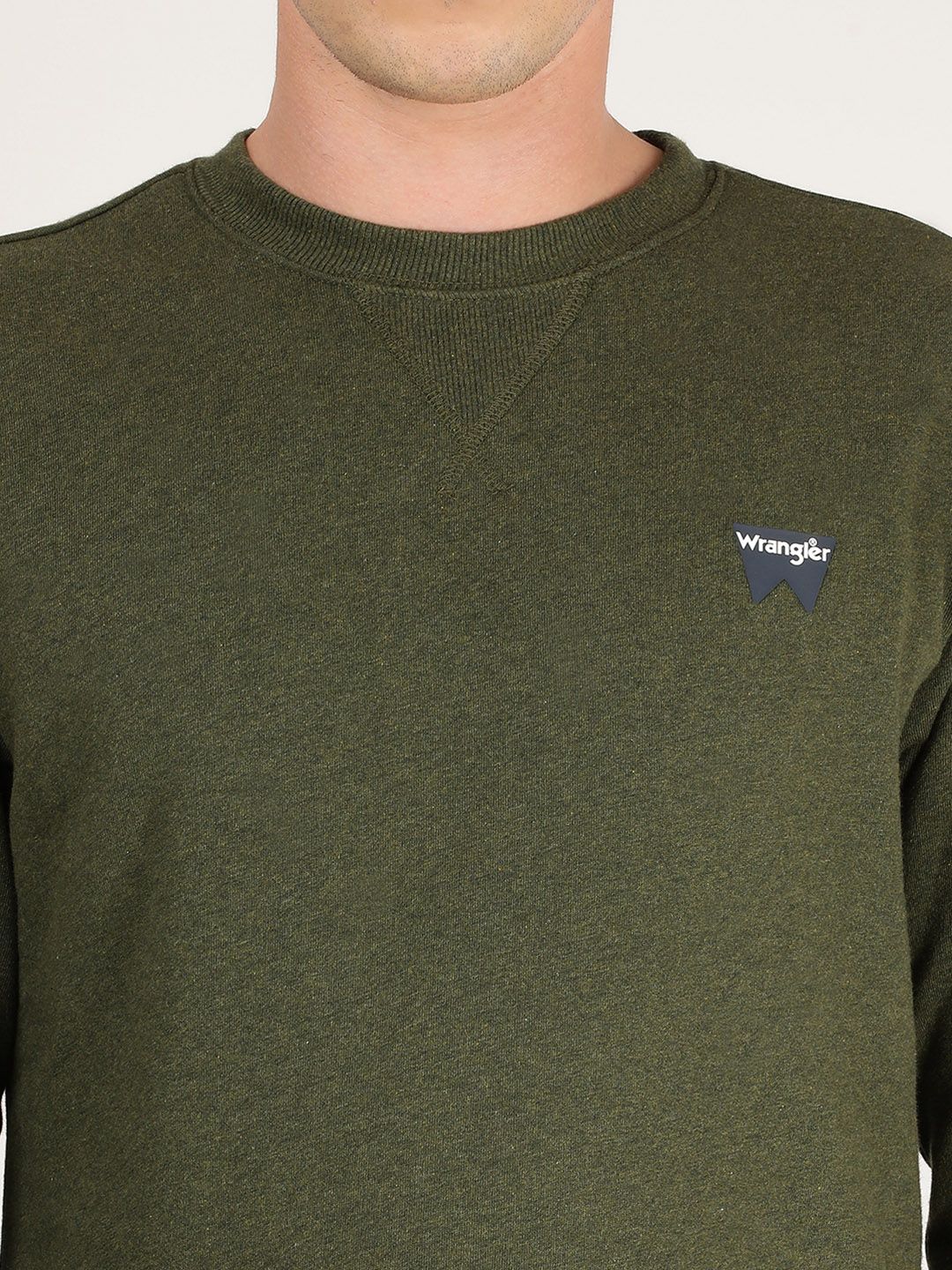  Wrangler Men Olive Green Solid Sweatshirt