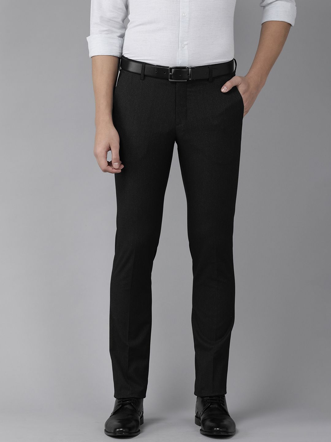  Arrow Men Black Solid Tailored Formal Trousers