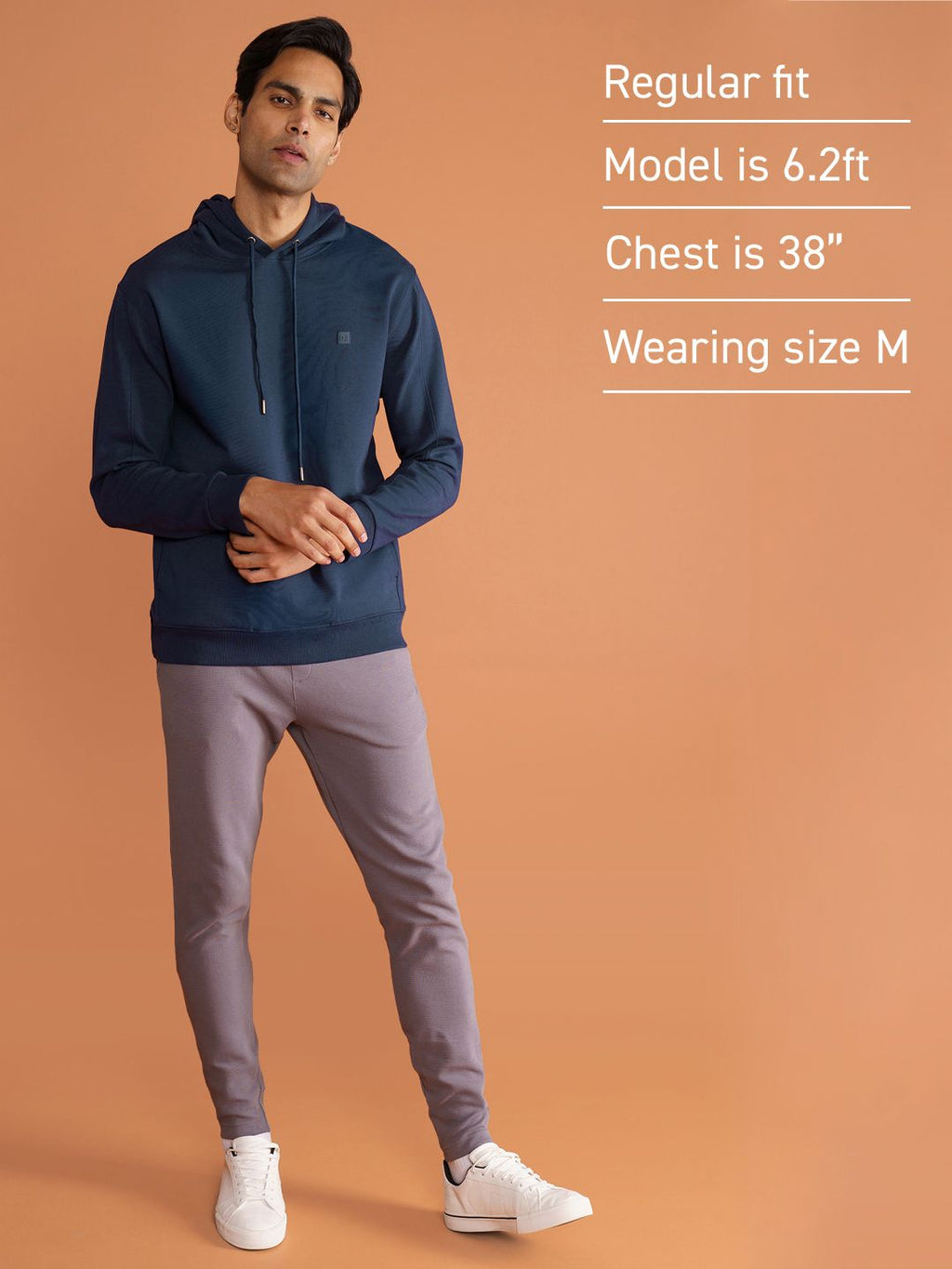  DAMENSCH Men Solid Navy Blue Cotton Regular Fit Hoodie