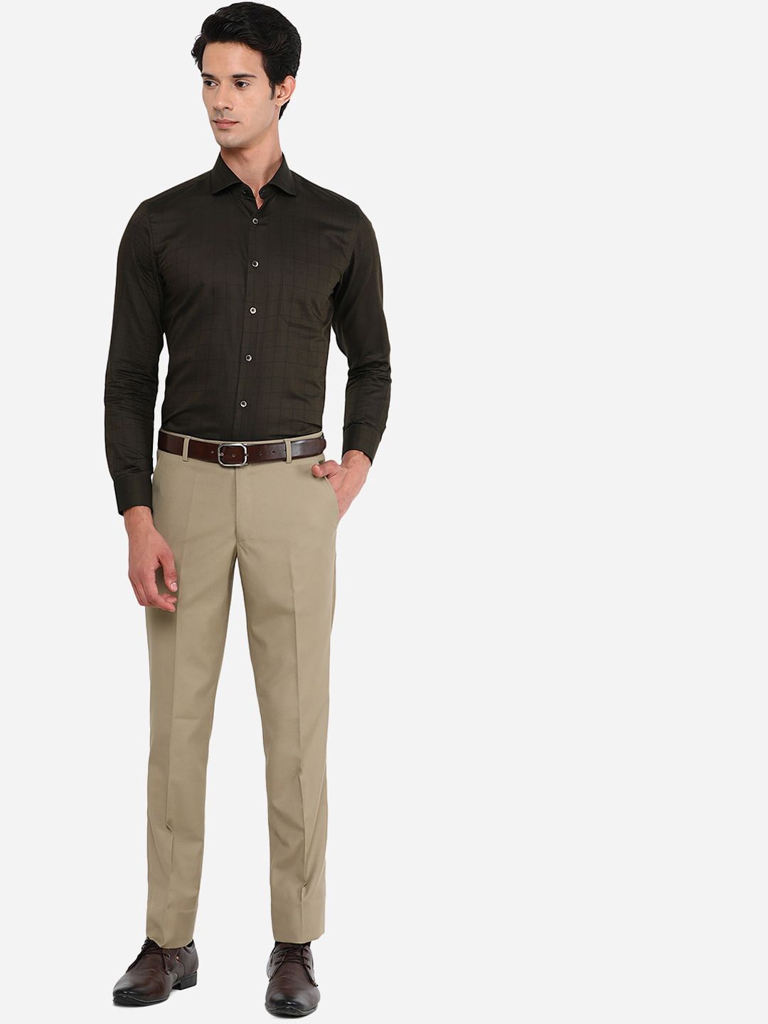  Greenfibre Men Beige Slim Fit Formal Trousers