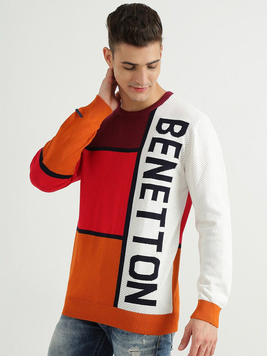  United Colors Of Benetton Men Red Colourblocked Sweatshirt