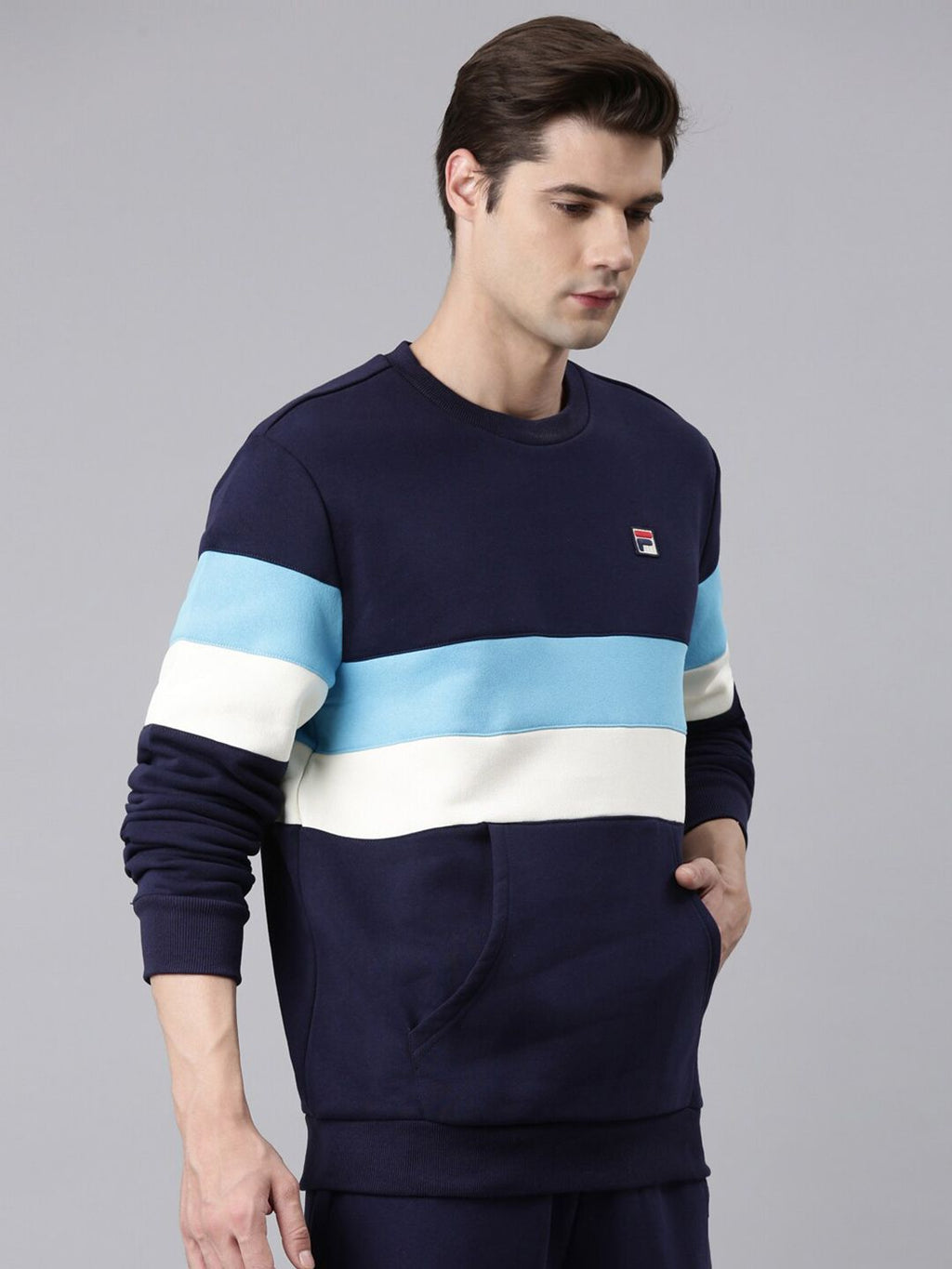  FILA Round Neck Colourblocked Cotton Pullover Sweatshirt