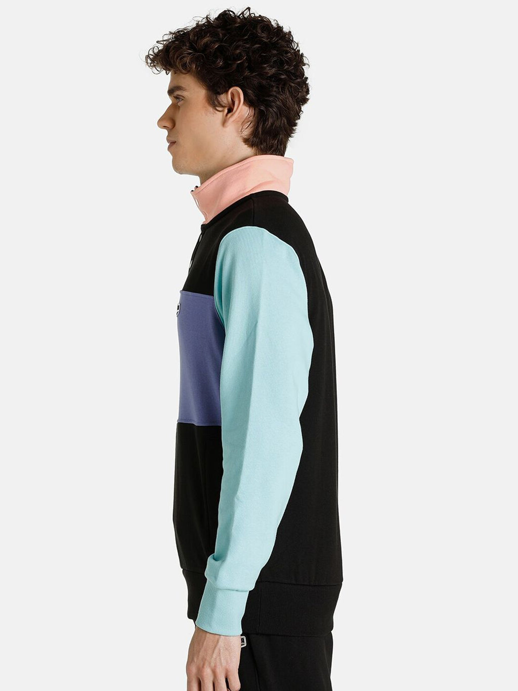  Puma Men Black Downtown Mock Neck Colourblocked Pure Cotton Sweatshirt