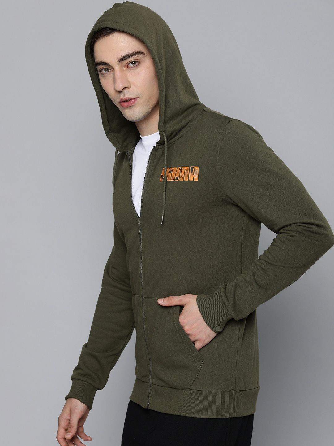  Puma Men Olive Green Slim Fit Hooded Sweatshirt