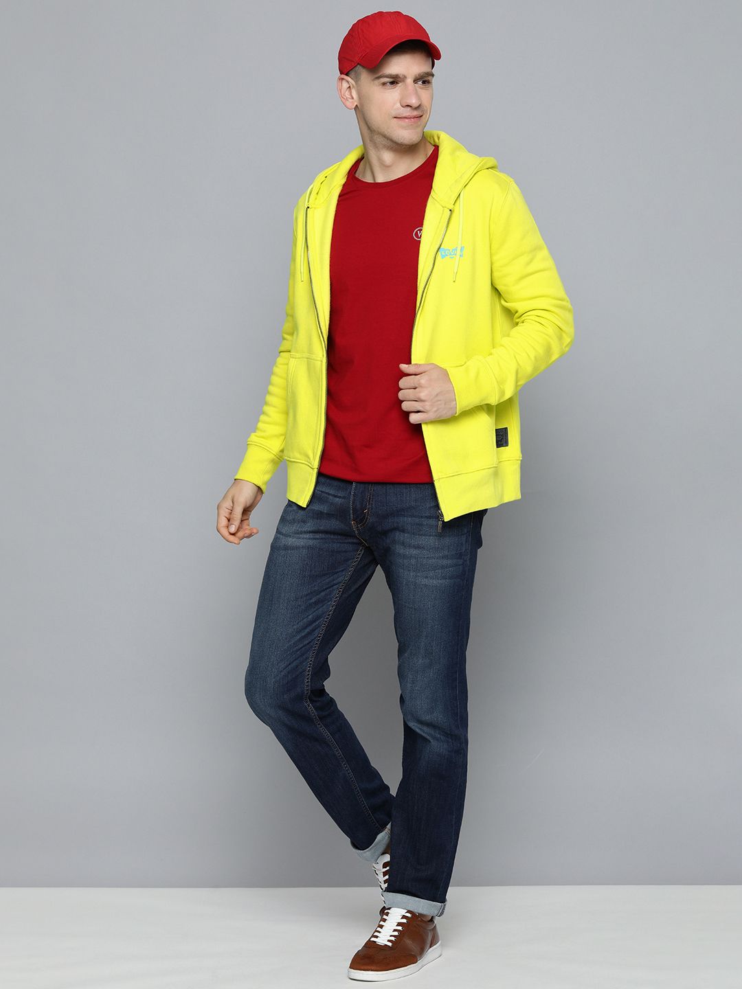  Levis Men Yellow Brand Logo Print Hooded Sweatshirt