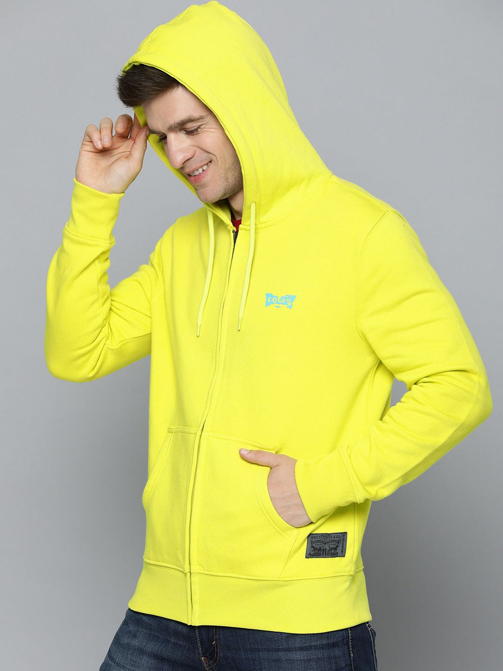  Levis Men Yellow Brand Logo Print Hooded Sweatshirt