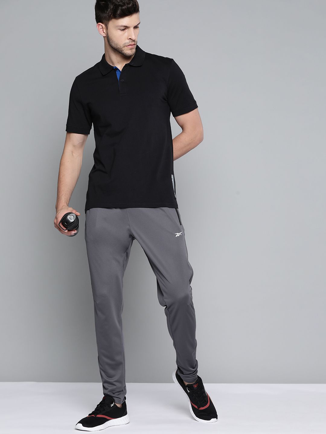  Reebok Men Charcoal Grey Solid Training Track Pants