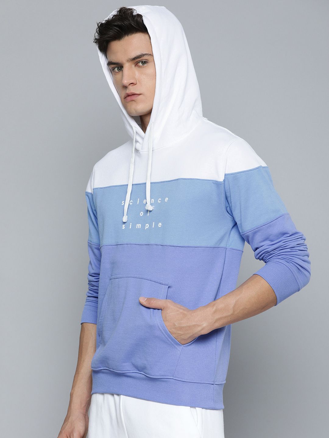  Ether Men White Colourblocked Hooded Sweatshirt