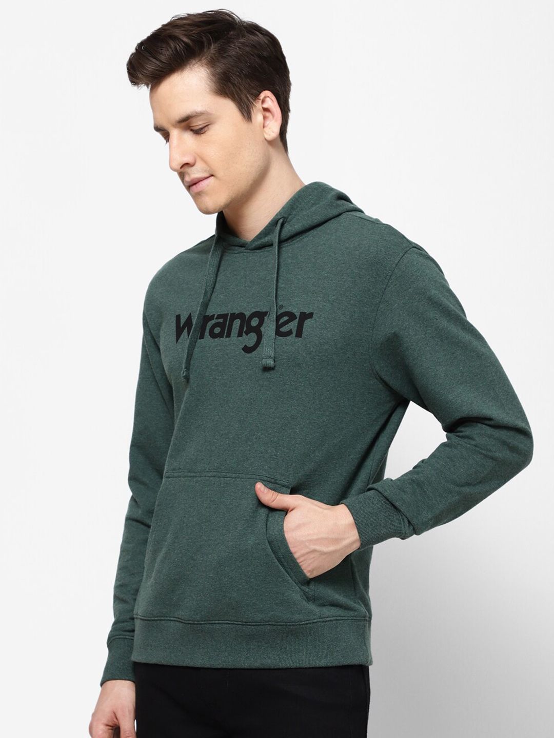  Wrangler Men Green Printed Hooded Sweatshirt