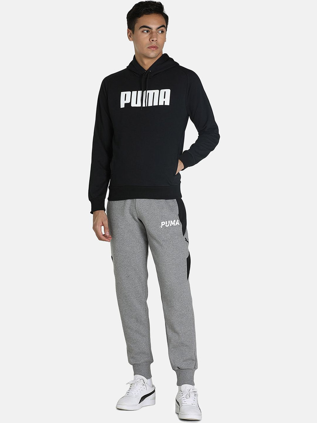  Puma Men Black Active Hoodie Printed Hooded Sweatshirt