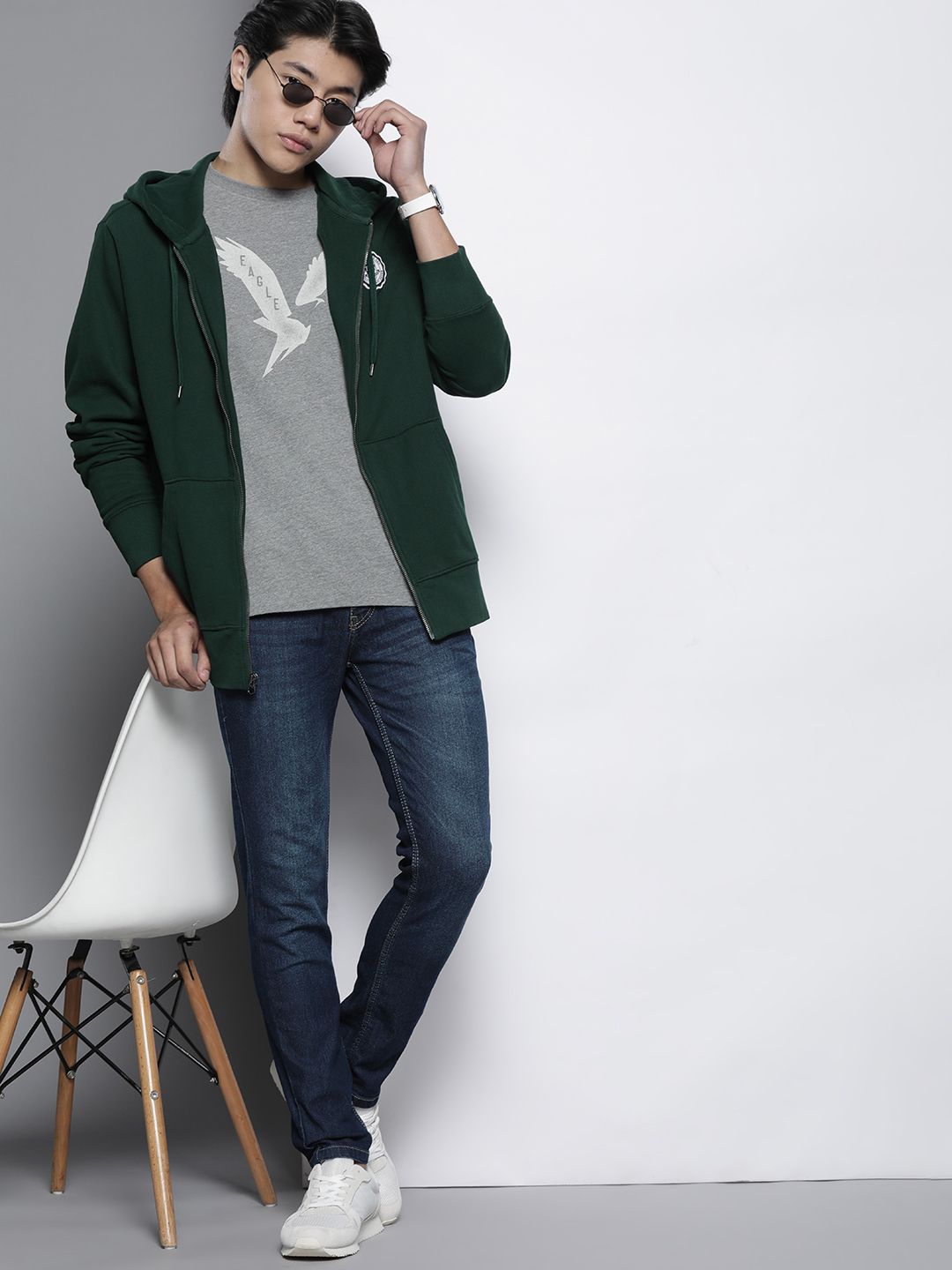  AMERICAN EAGLE OUTFITTERS Men Green Hooded Sweatshirt