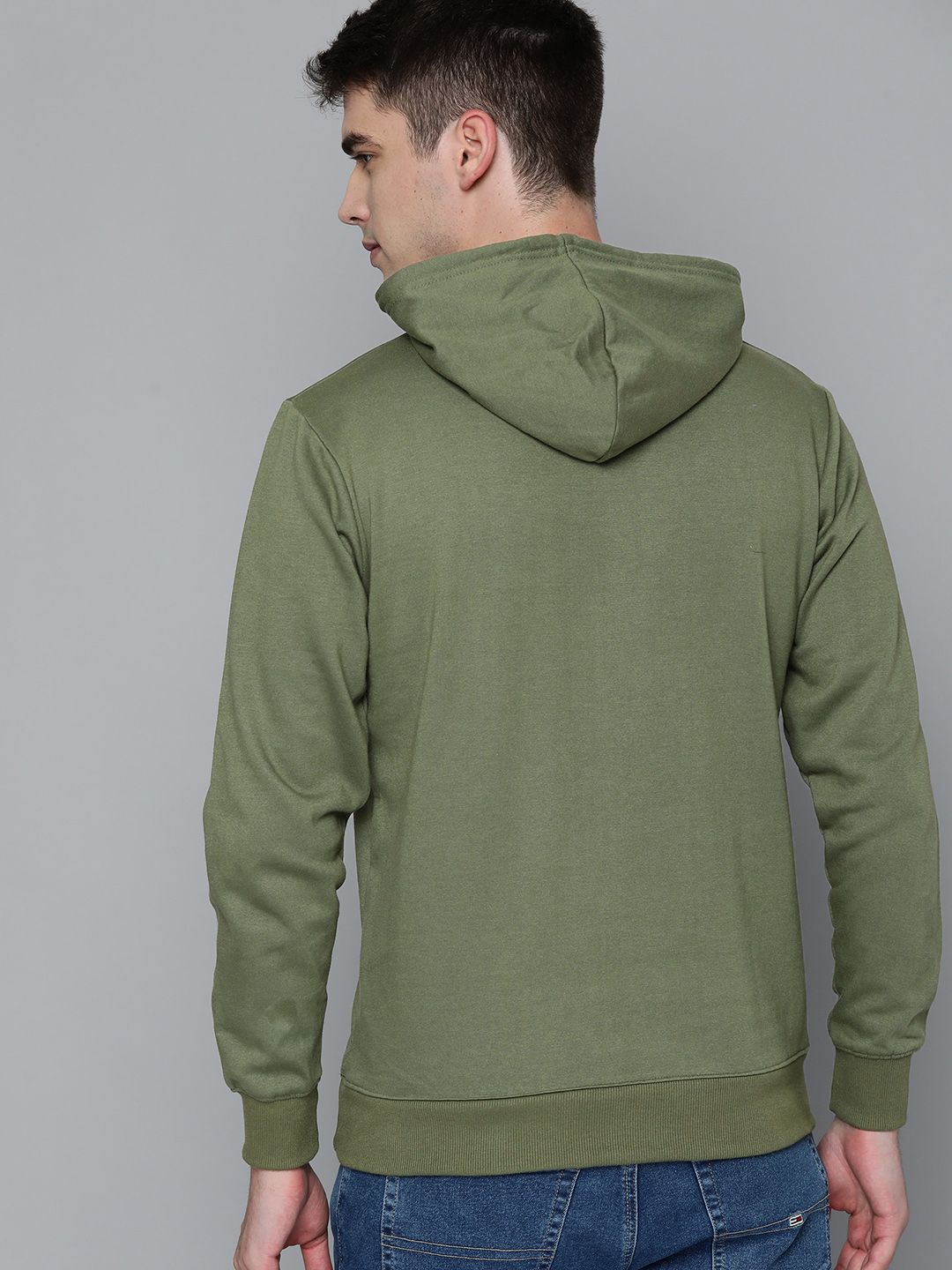  HERE&NOW Men Green & Black Printed Hooded Sweatshirt