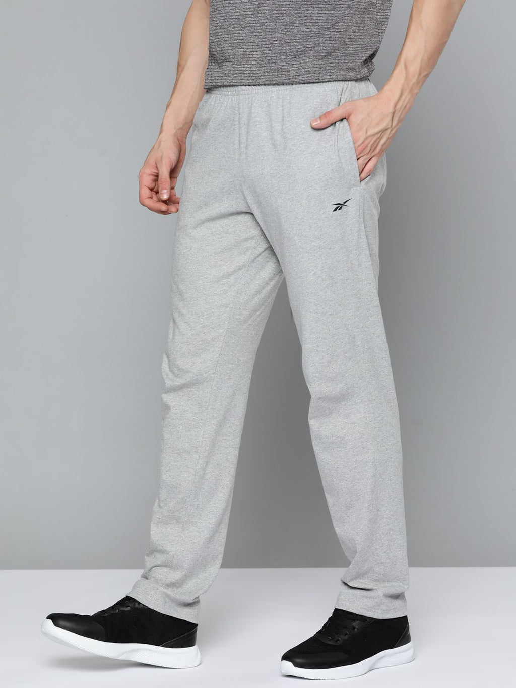  Reebok Men Grey Melange TE Vec Pure Cotton Solid Training Track Pants