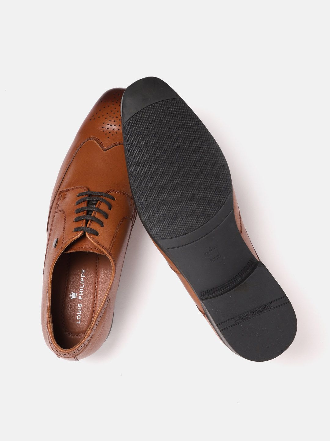  Louis Philippe Men Tan Brown Solid Leather Formal Derbys With Perforated Detail