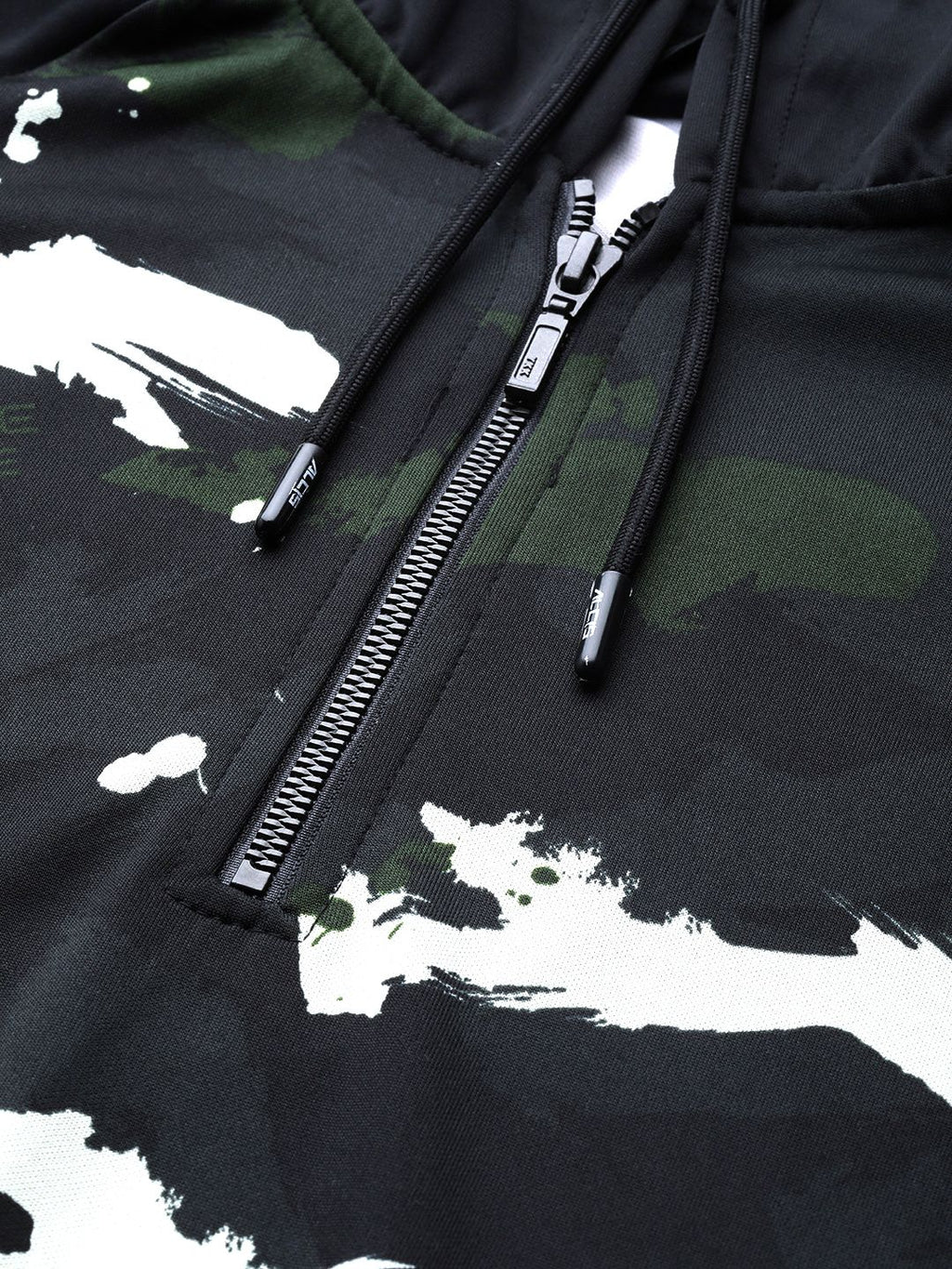  Alcis Men Olive Green & Black Camouflage Print Hooded Sweatshirt