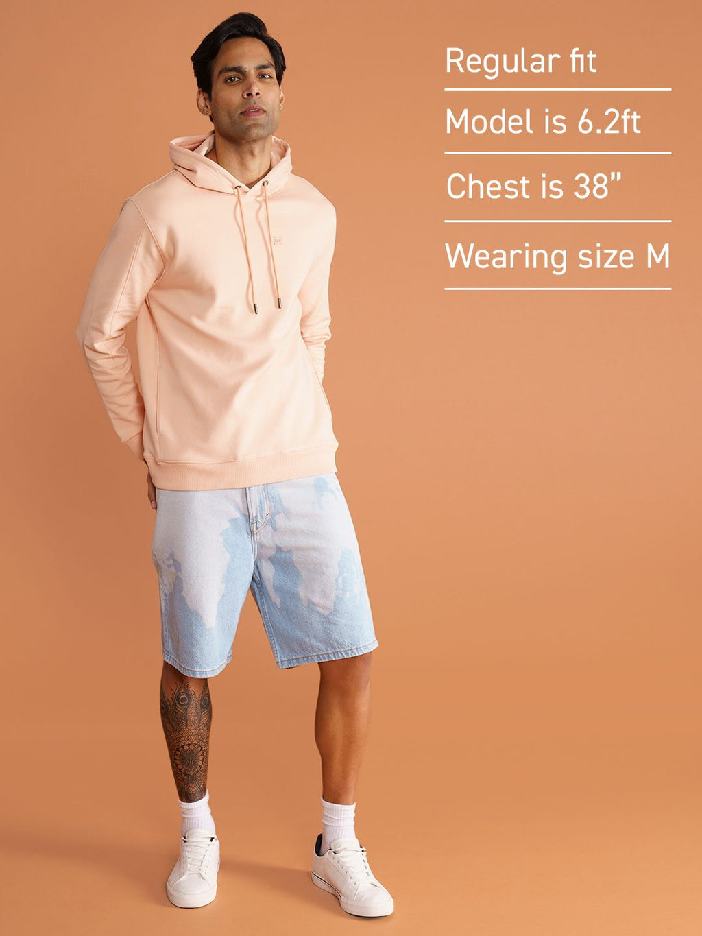 DAMENSCH Men Solid Peach Cotton Regular Fit Hoodie