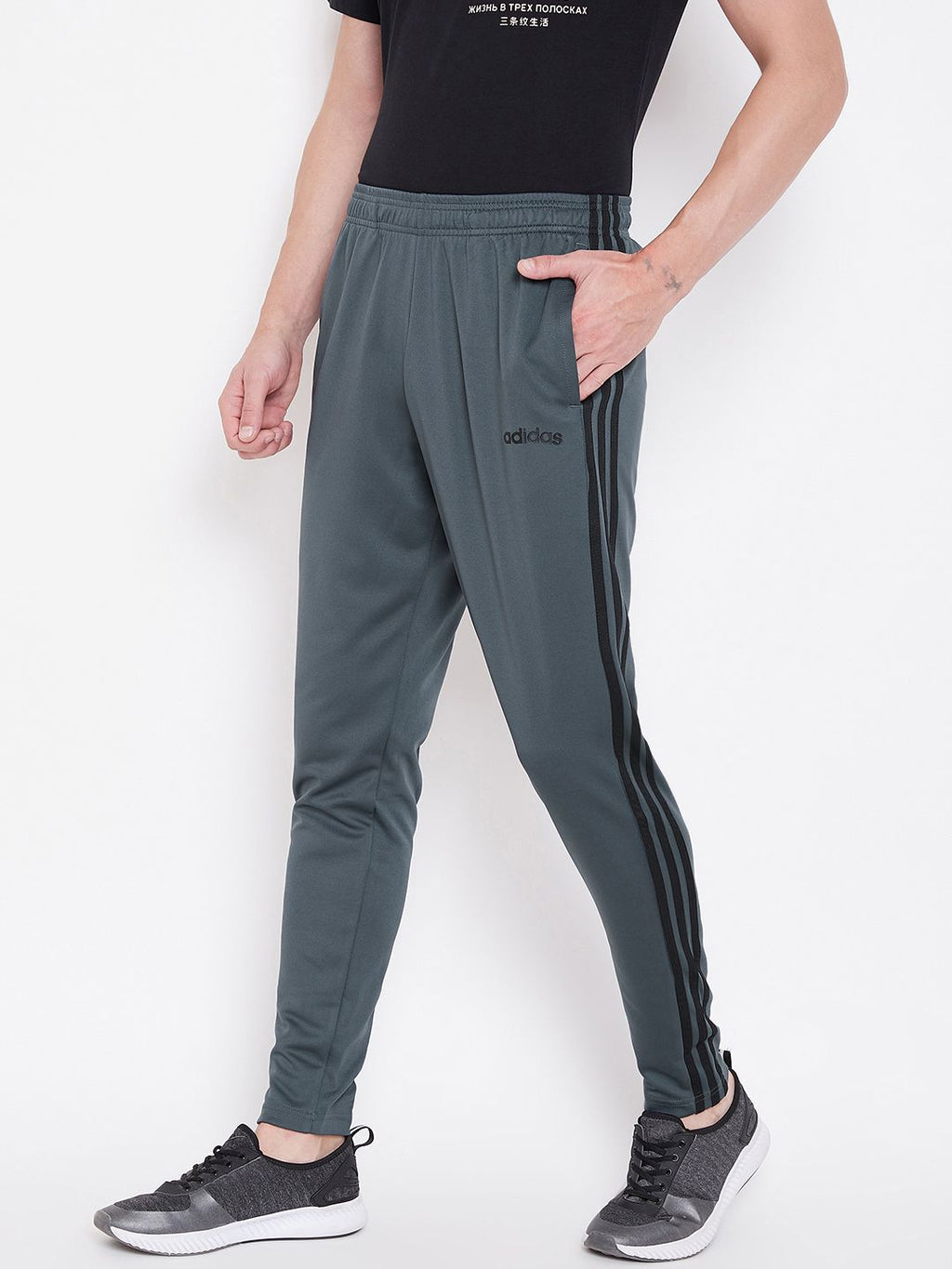  ADIDAS Men Charcoal Grey Classic Solid Sustainable Track Pants