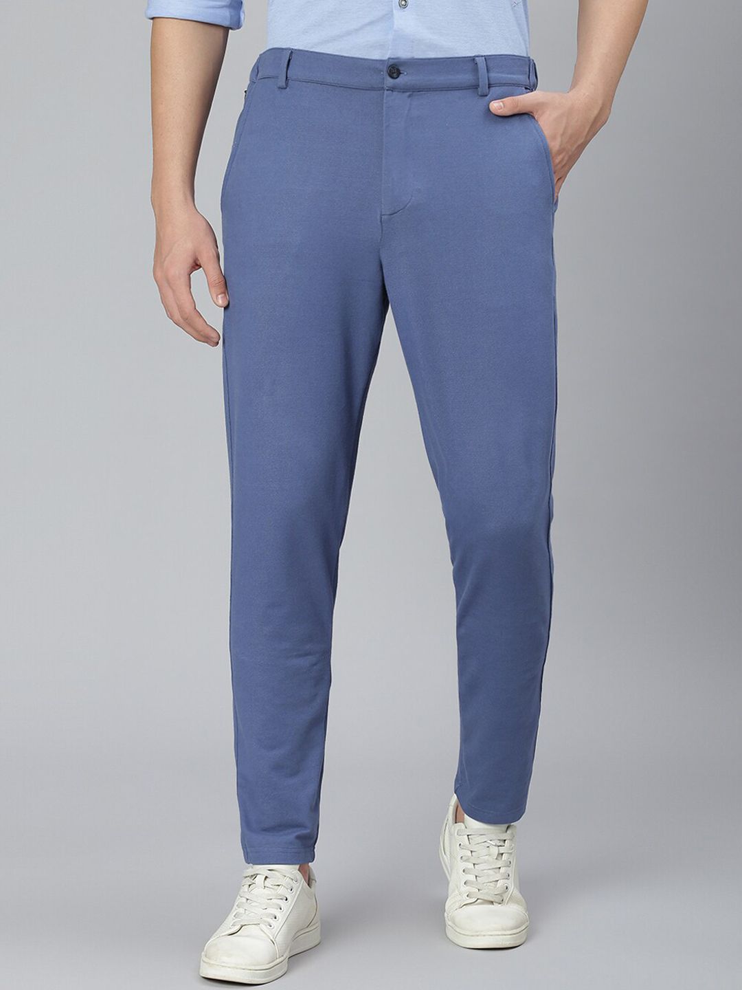  Slowave Men Straight Fit High-Rise Cotton Chinos Trousers