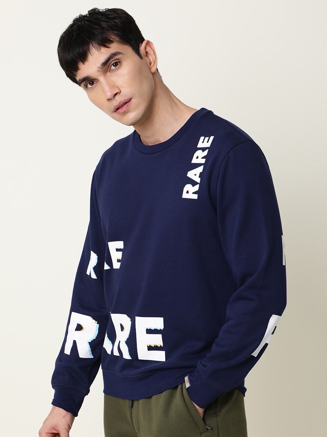  RARE RABBIT Men Navy Blue Printed Cotton Sweatshirt