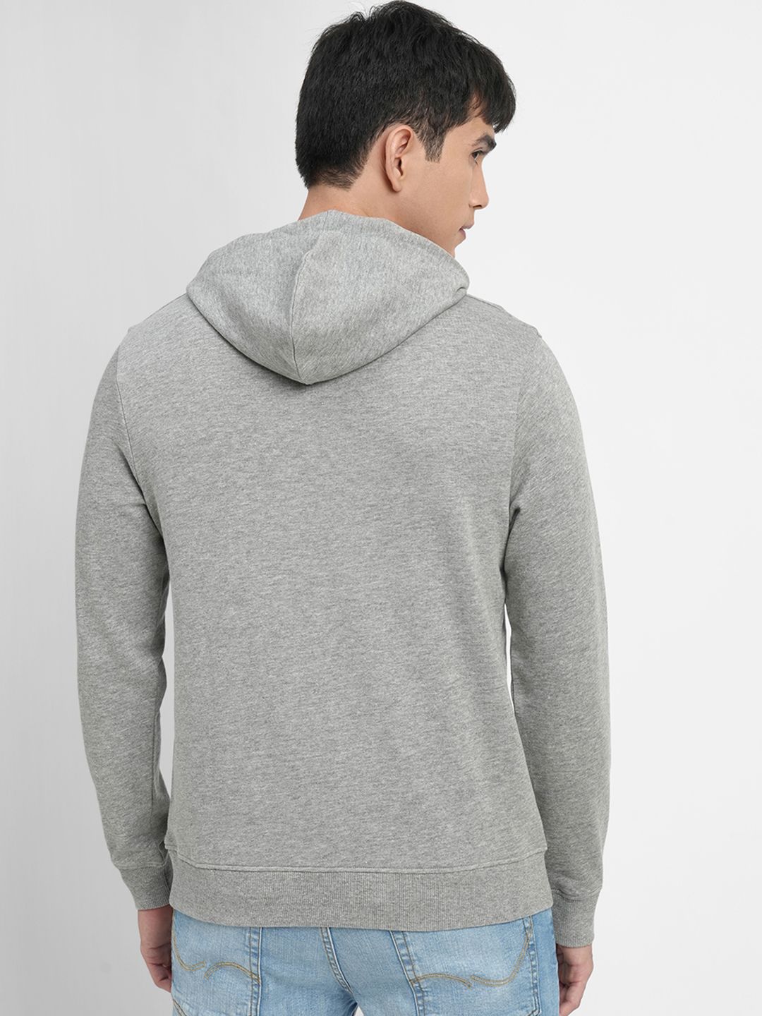  Jack & Jones Men Grey Melange Printed Hooded Sweatshirt