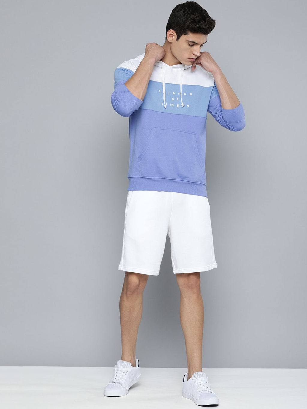  Ether Men White Colourblocked Hooded Sweatshirt