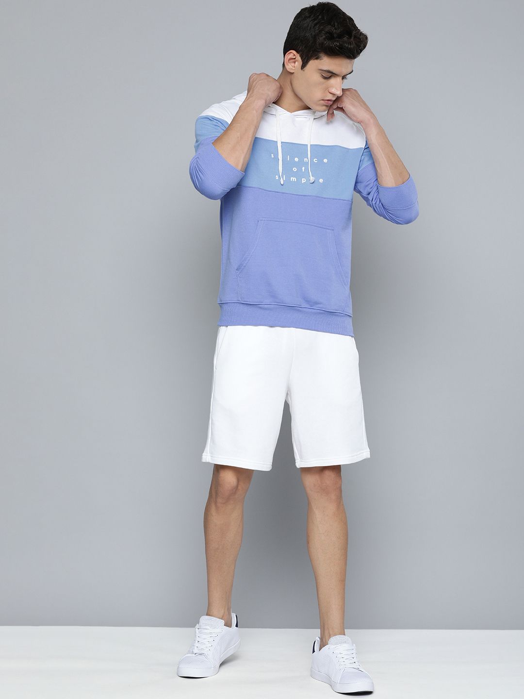  Ether Men White Colourblocked Hooded Sweatshirt