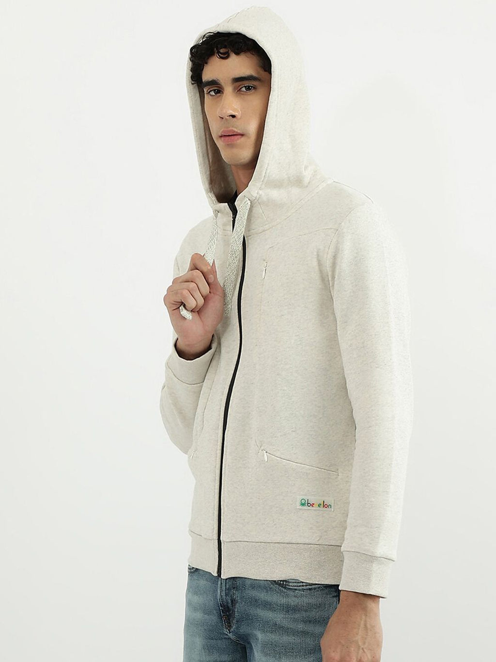  United Colors Of Benetton Men Grey Hooded Cotton Sweatshirt