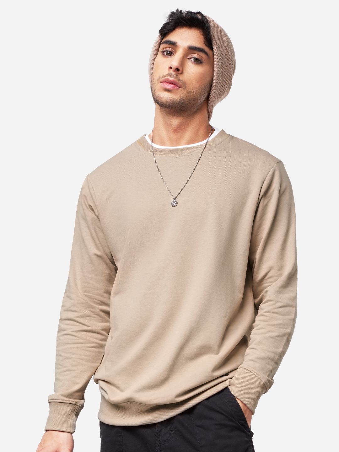  The Souled Store Men Rose Solid Cotton Pullover Sweatshirt