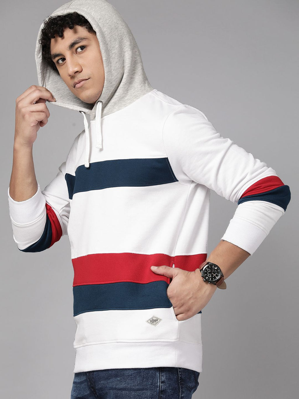  Roadster Men Colourblocked Hooded Sweatshirt