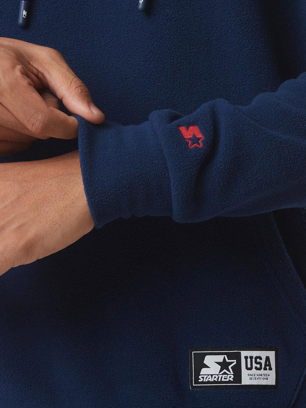  STARTER Men Navy Blue Cotton Hooded Sweatshirt