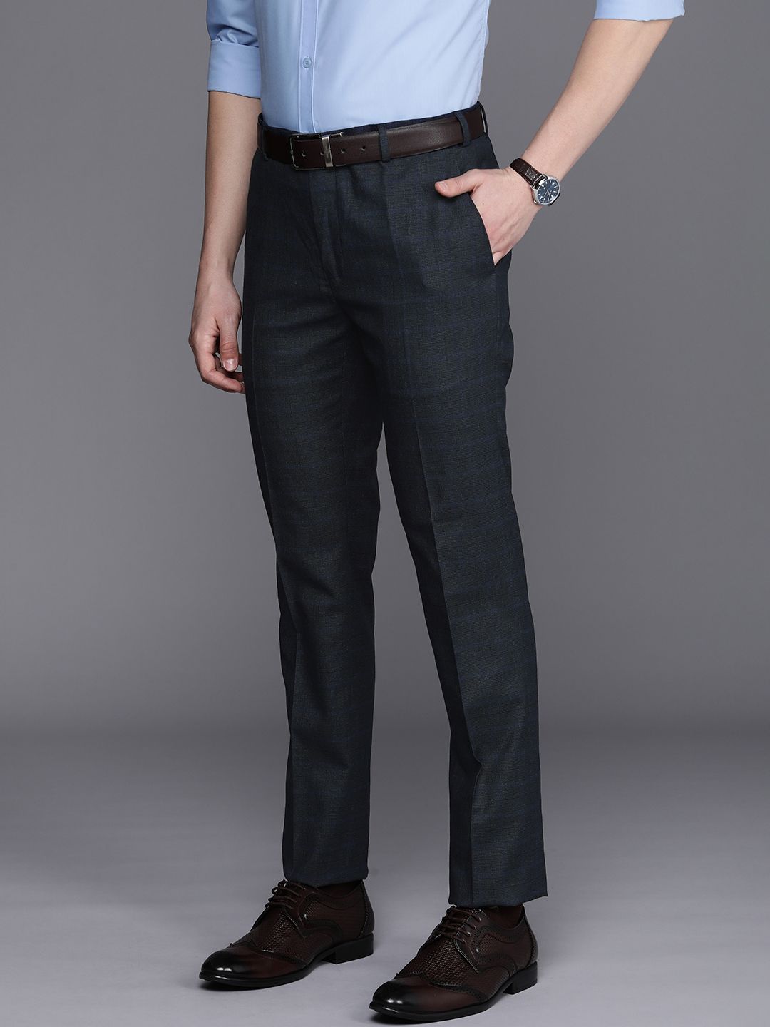  Raymond Men Textured Slim Fit Formal Trousers