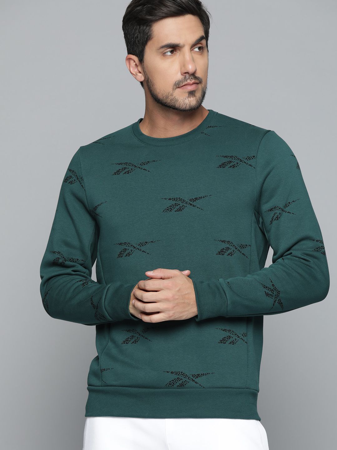  Reebok Men Green Printed AOP Sweatshirt