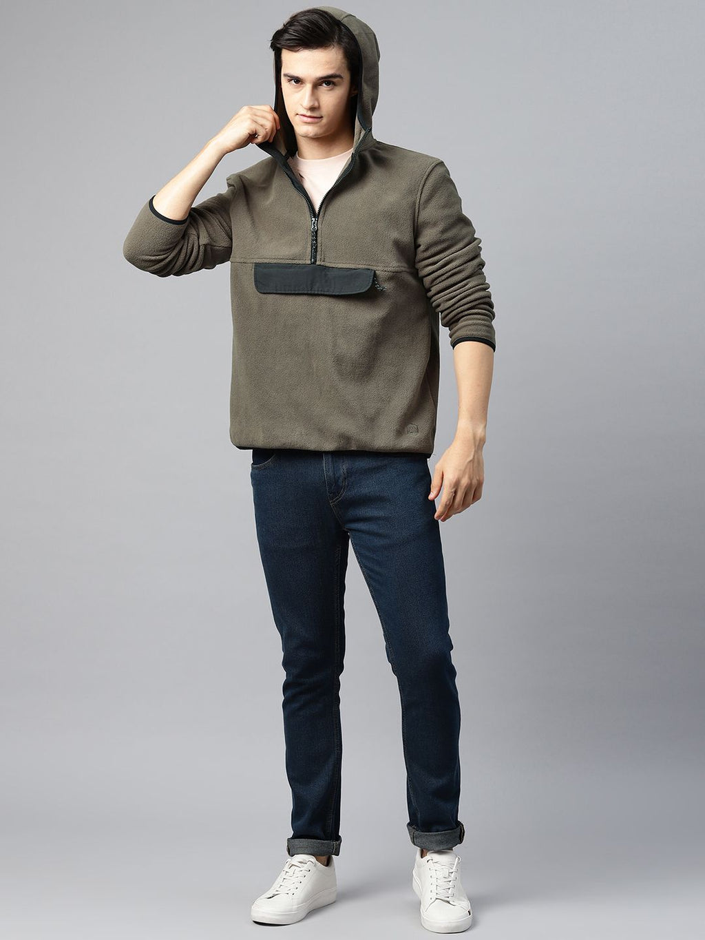  Marks & Spencer Fleece Hooded Half Zipper Sweatshirt