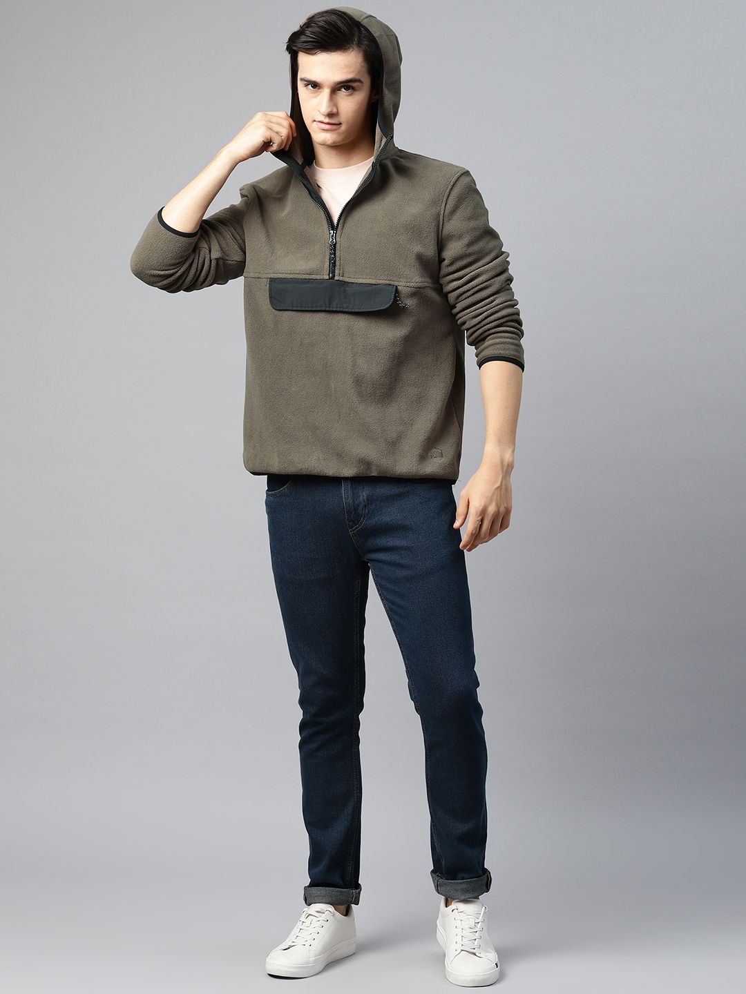  Marks & Spencer Fleece Hooded Half Zipper Sweatshirt
