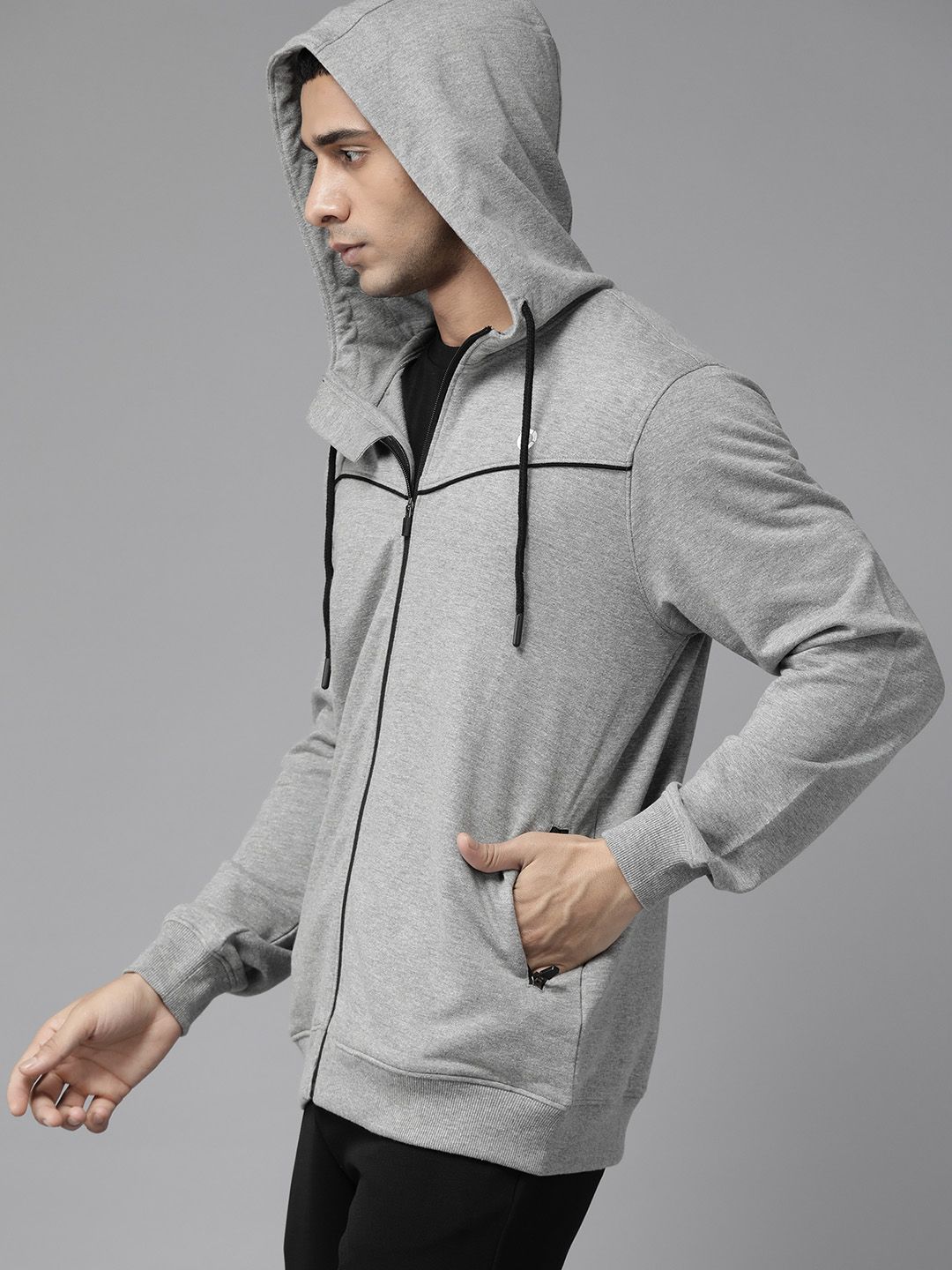  PROWL By Tiger Shroff Men Grey Melange Solid Hooded Sweatshirt
