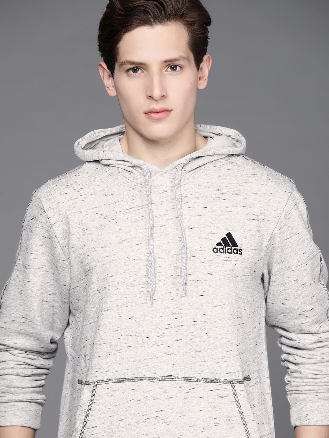  ADIDAS Men Grey & Black Solid Mel HD Sweatshirt