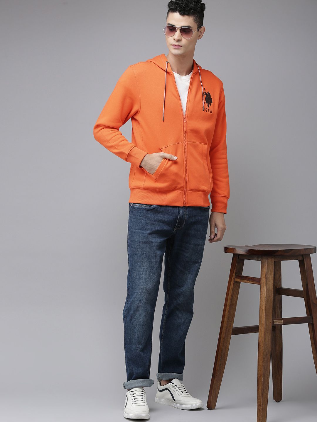 U.S. Polo Assn. U S Polo Assn Men Orange Hooded Sweatshirt