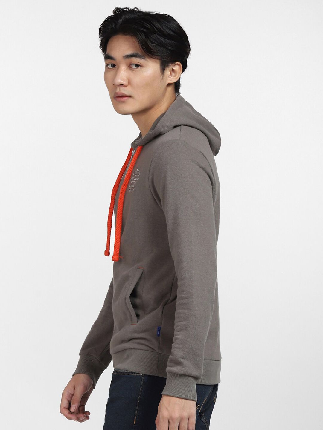  Jack & Jones Men Grey Hooded Front Open Sweatshirt