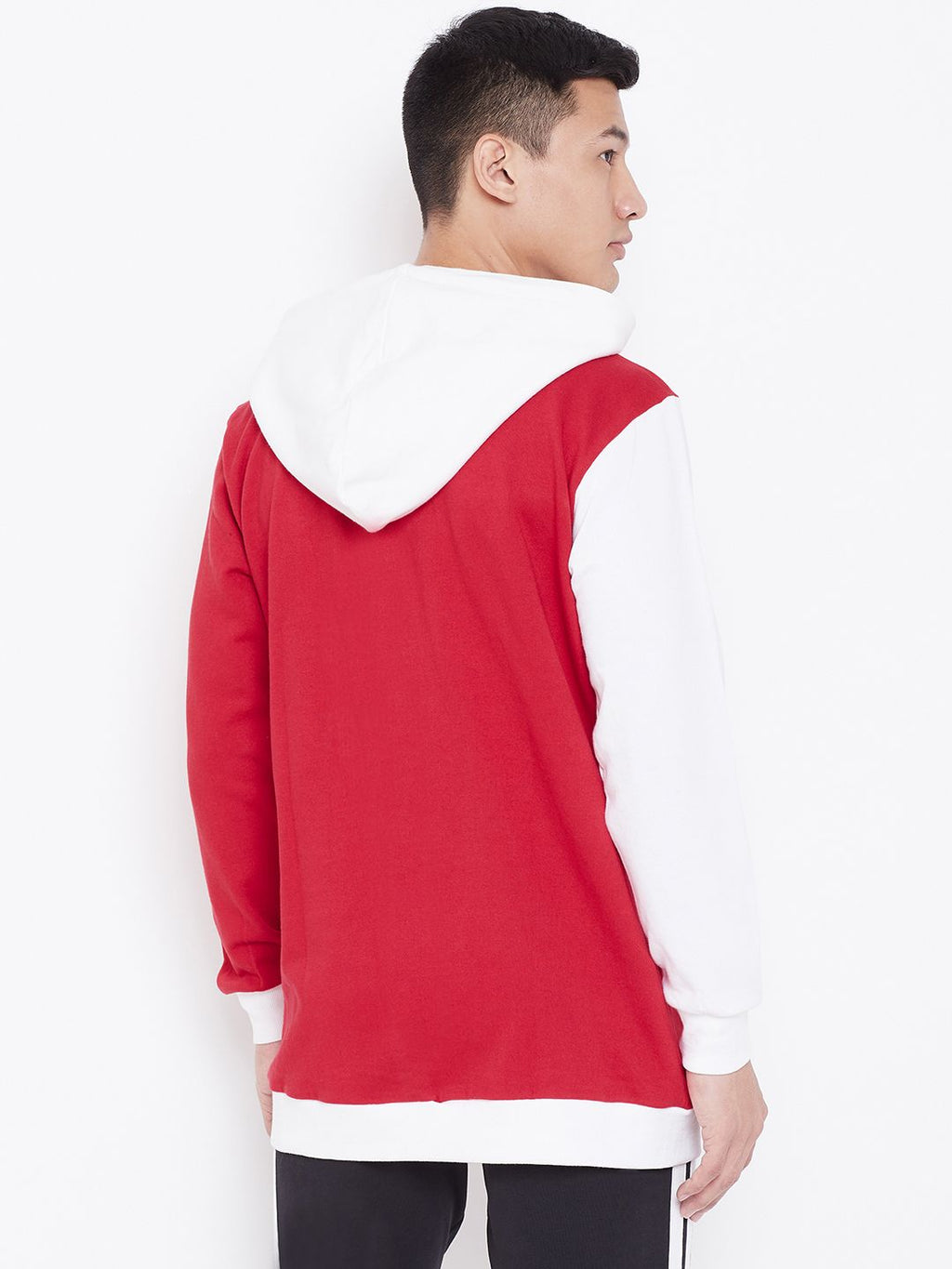  Aesthetic Bodies Men Red & White Colourblocked Hooded Sweatshirt