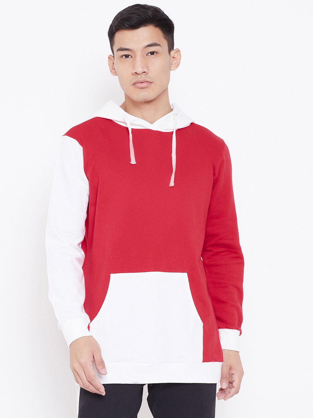  Aesthetic Bodies Men Red & White Colourblocked Hooded Sweatshirt