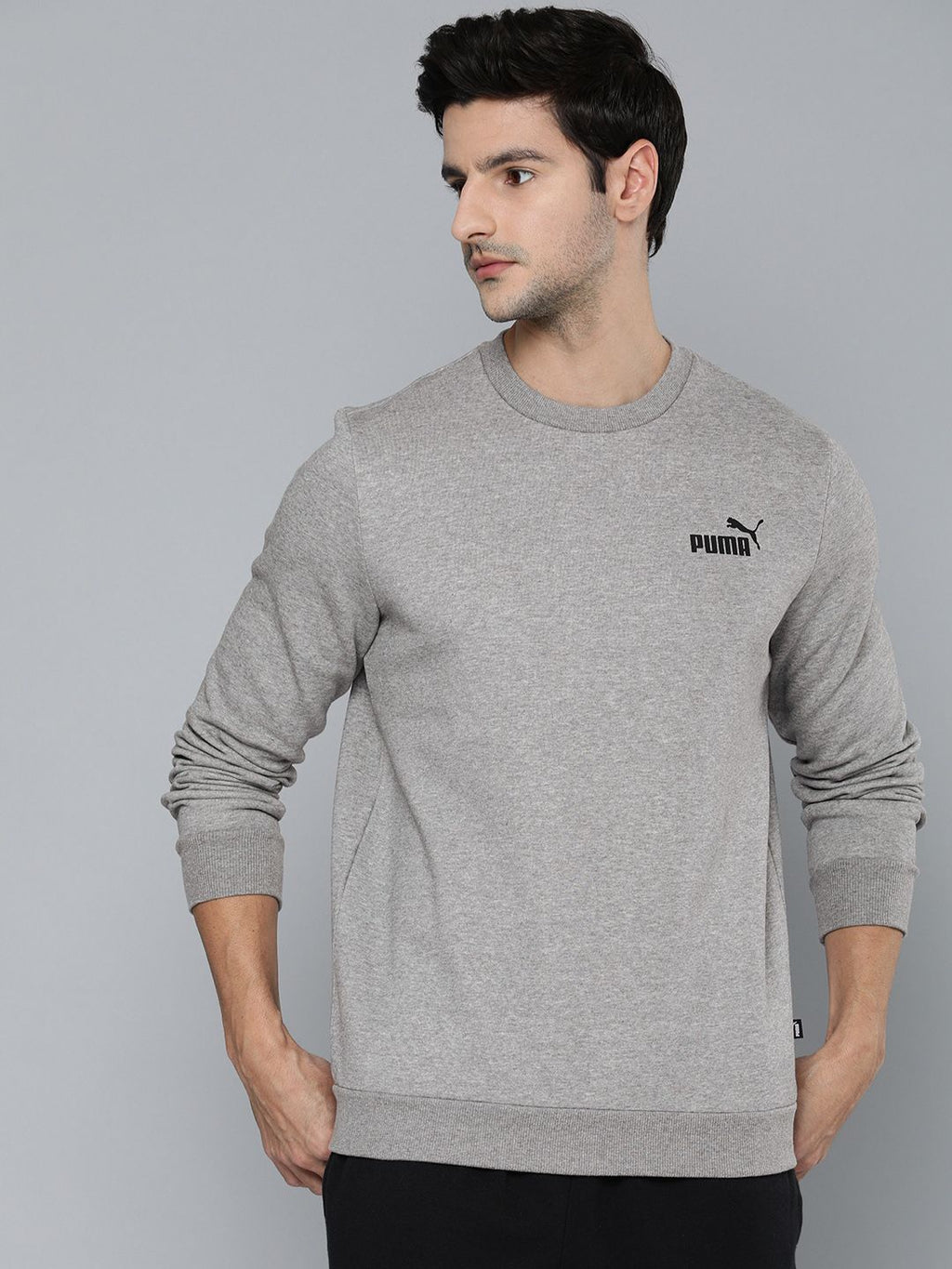  Puma Men Grey Solid Essential Pullover Sweatshirt With Logo Print