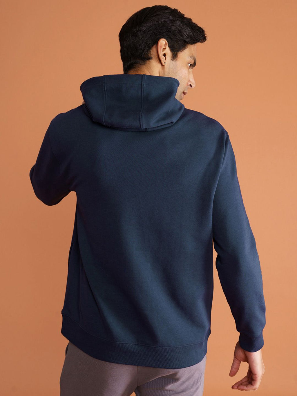  DAMENSCH Men Solid Navy Blue Cotton Regular Fit Hoodie