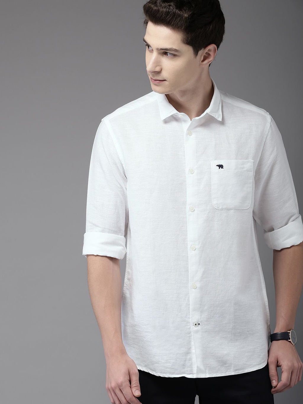  THE BEAR HOUSE Men White Club Slim Fit Solid Casual Shirt