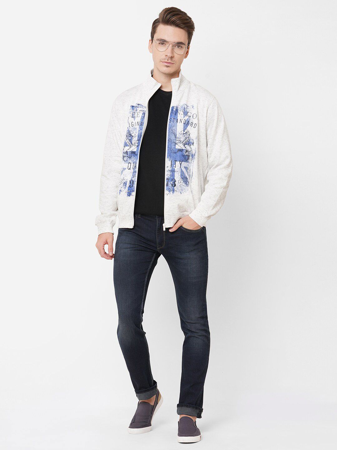  Pepe Jeans Men Grey Printed Zip Through Sweat Shirt