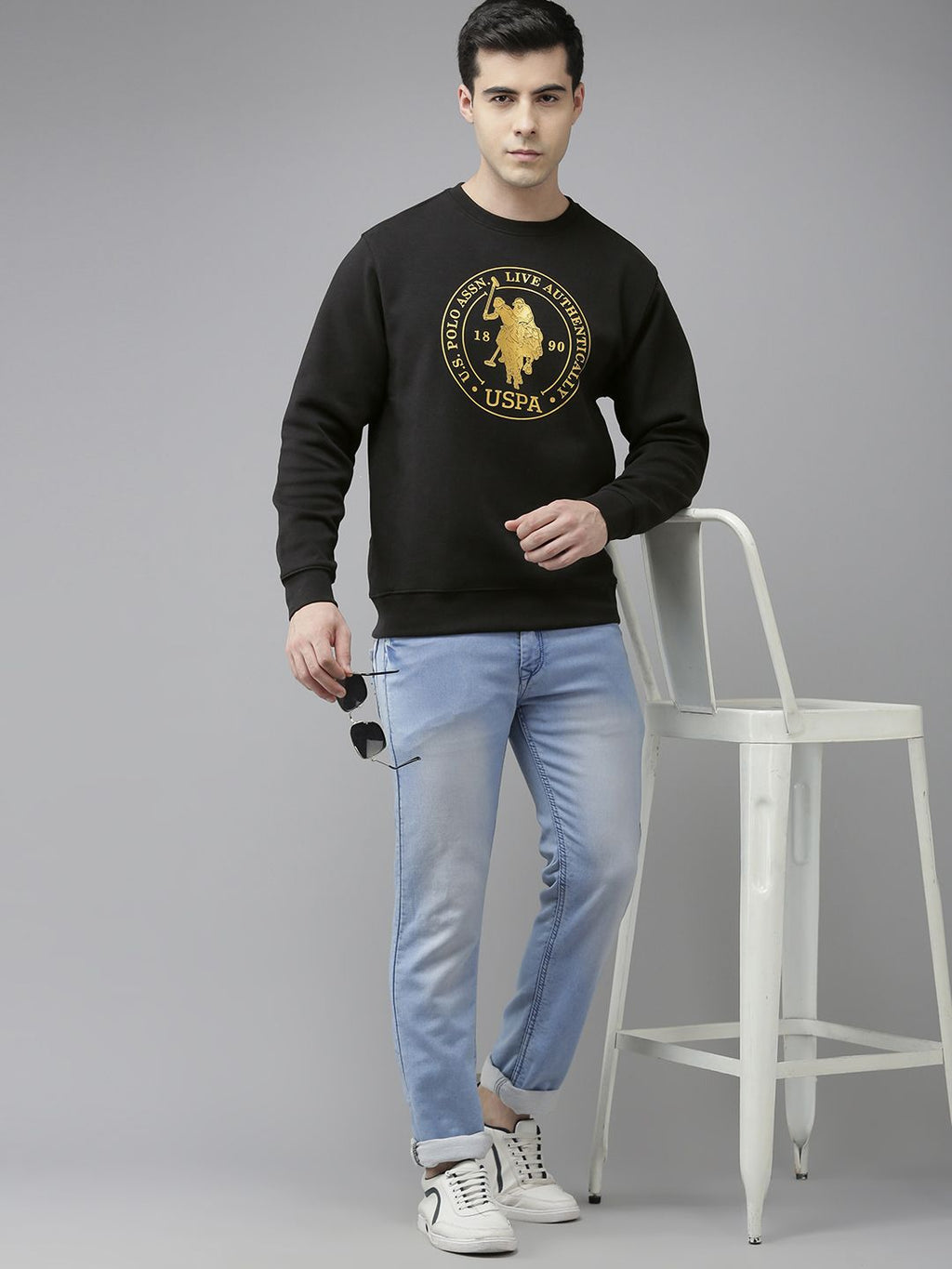  U.S. Polo Assn. Denim Co. Men Black Brand Logo Printed Sweatshirt