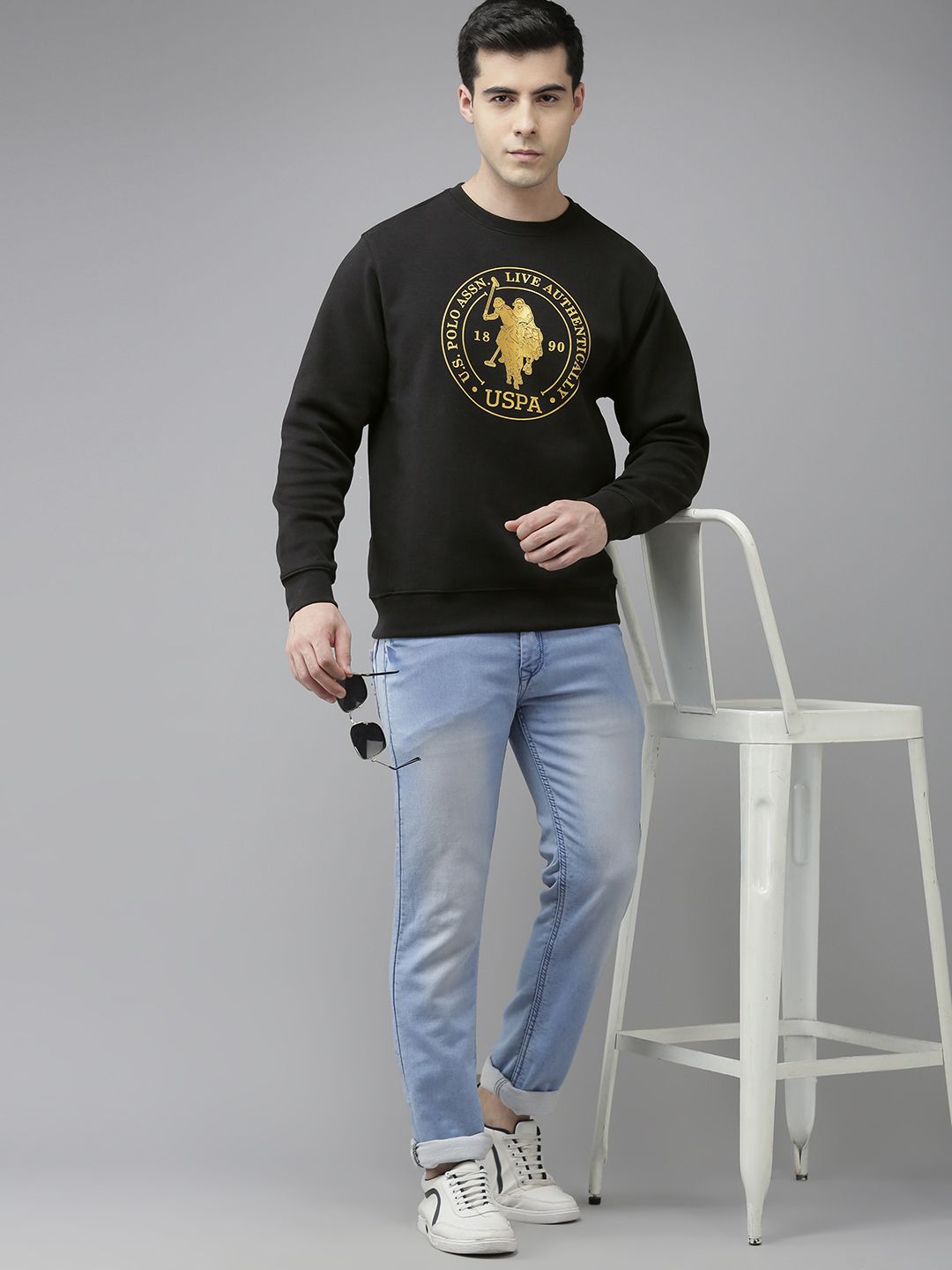  U.S. Polo Assn. Denim Co. Men Black Brand Logo Printed Sweatshirt