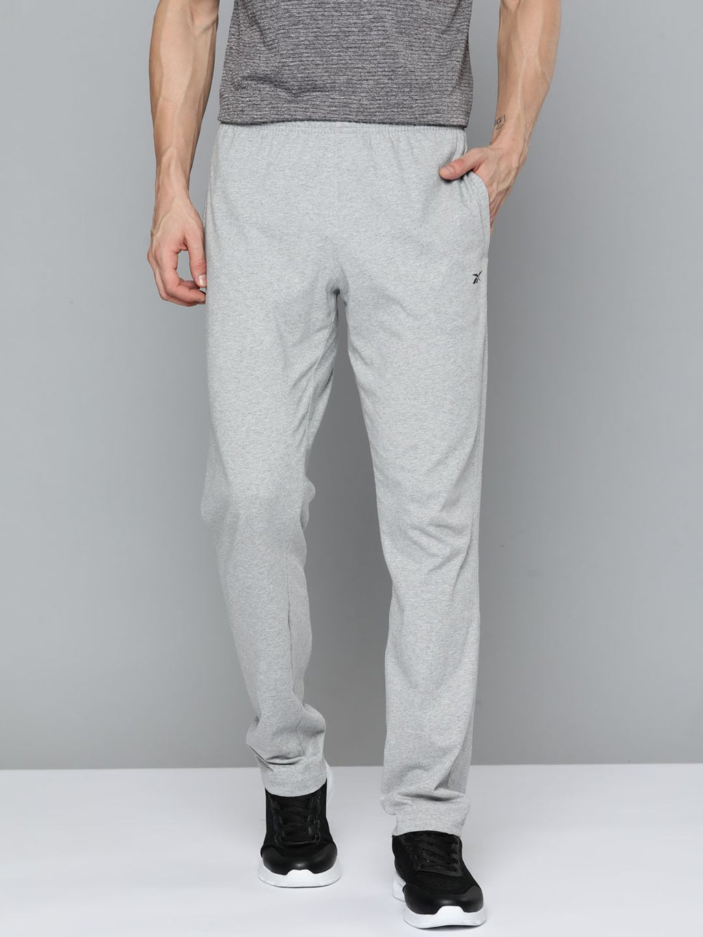  Reebok Men Grey Melange TE Vec Pure Cotton Solid Training Track Pants