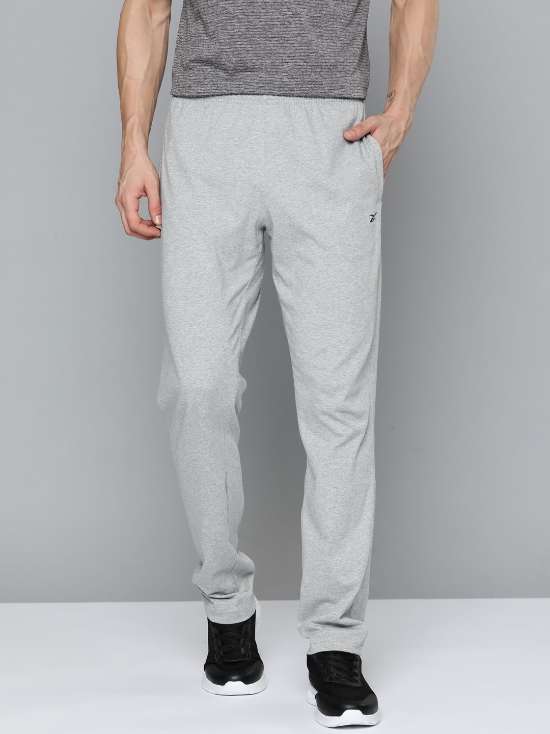  Reebok Men Grey Melange TE Vec Pure Cotton Solid Training Track Pants